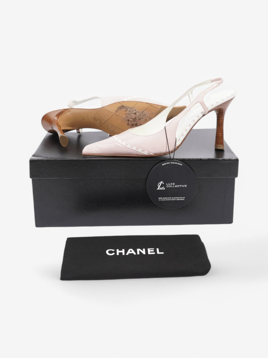Chanel CC Slingback Heels 80 Pink / White Leather EU 38 UK 5 Image 10