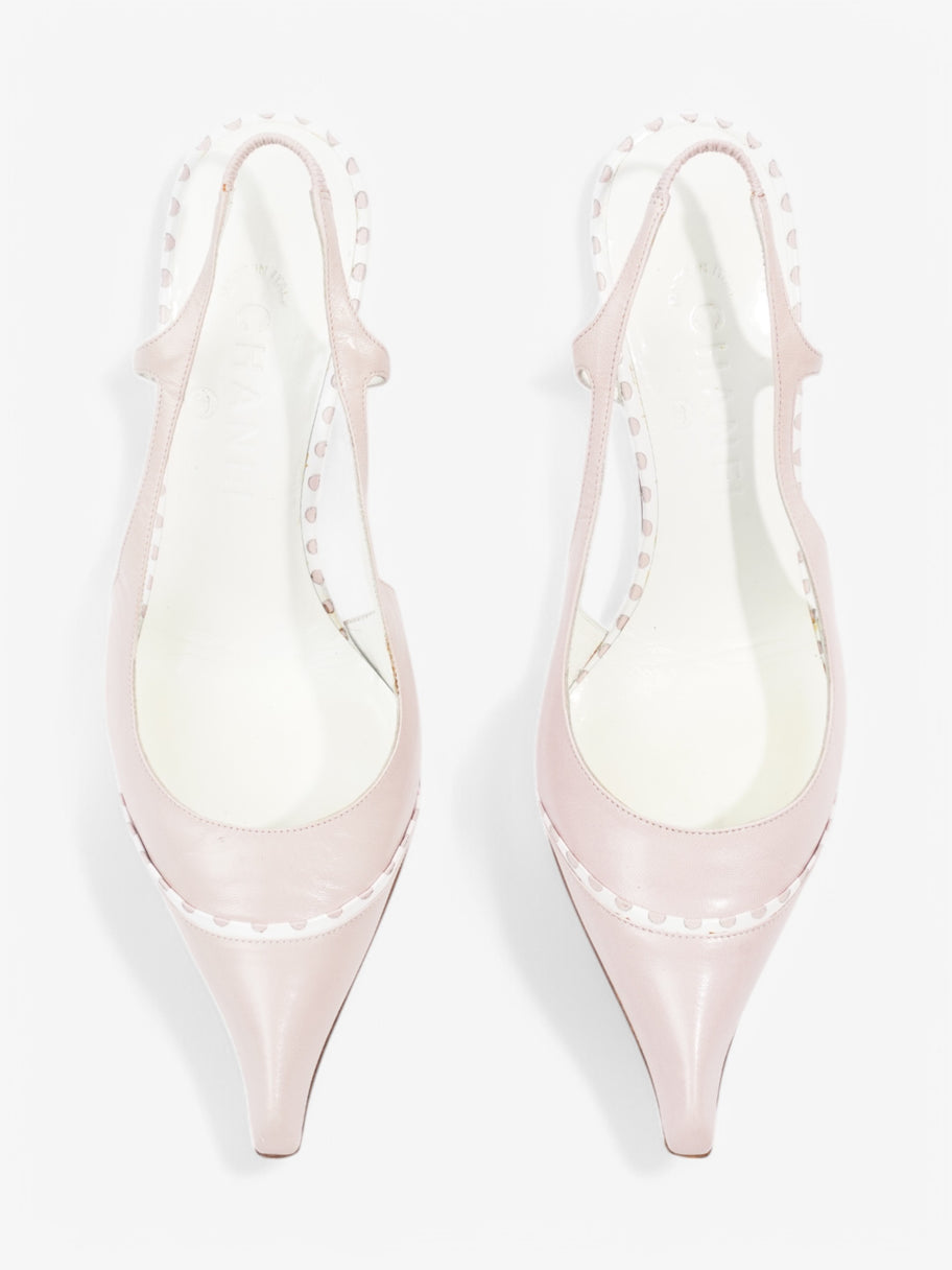 Chanel CC Slingback Heels 80 Pink / White Leather EU 38 UK 5 Image 8