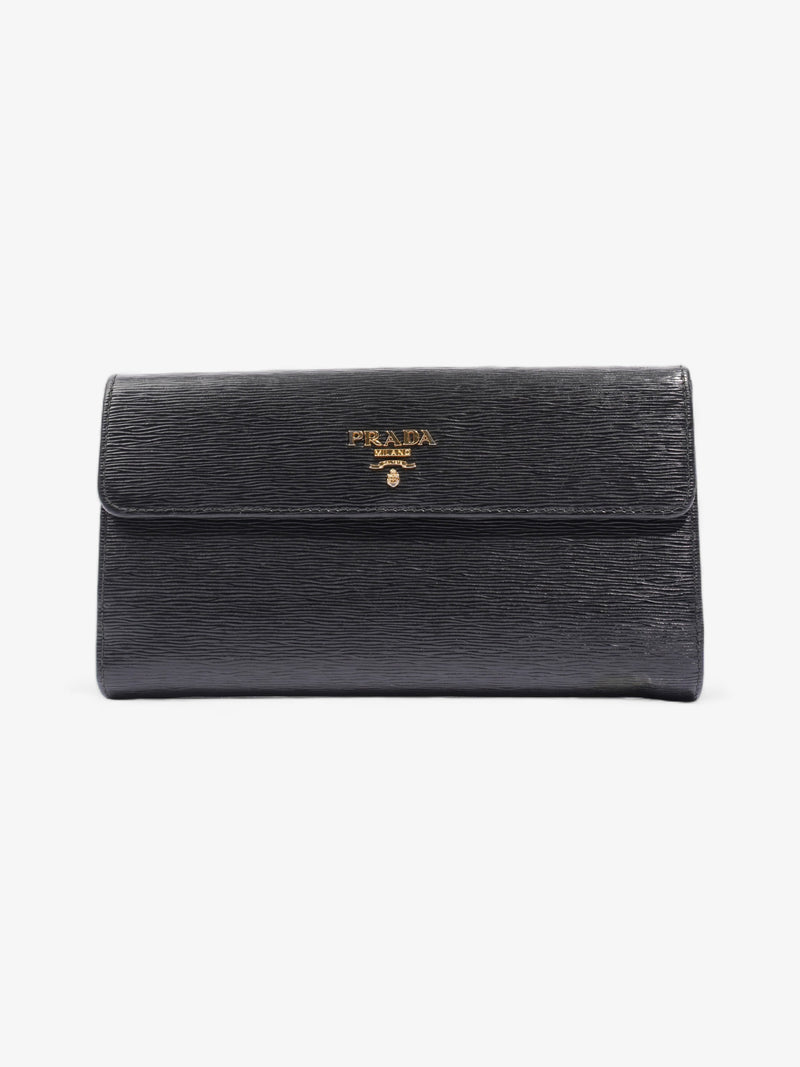  Prada Continental Flap Wallet Black Leather