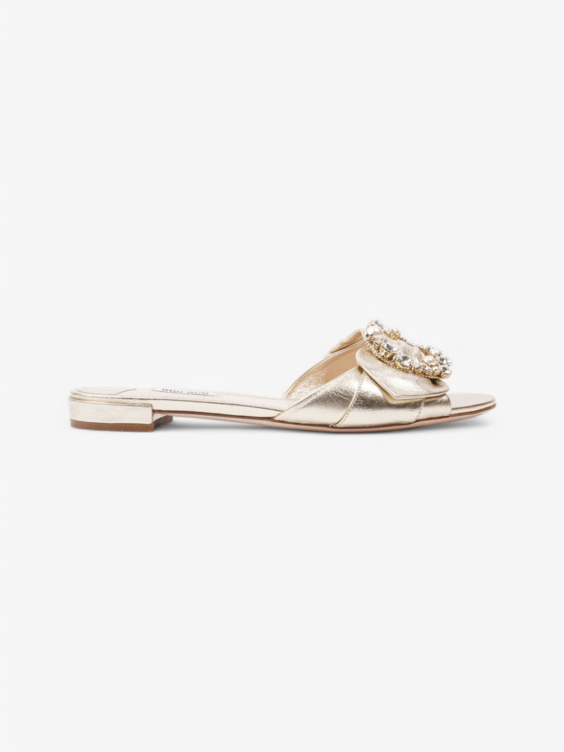  Miu Miu Crystal Embellished Slides Gold Leather EU 41 UK 8