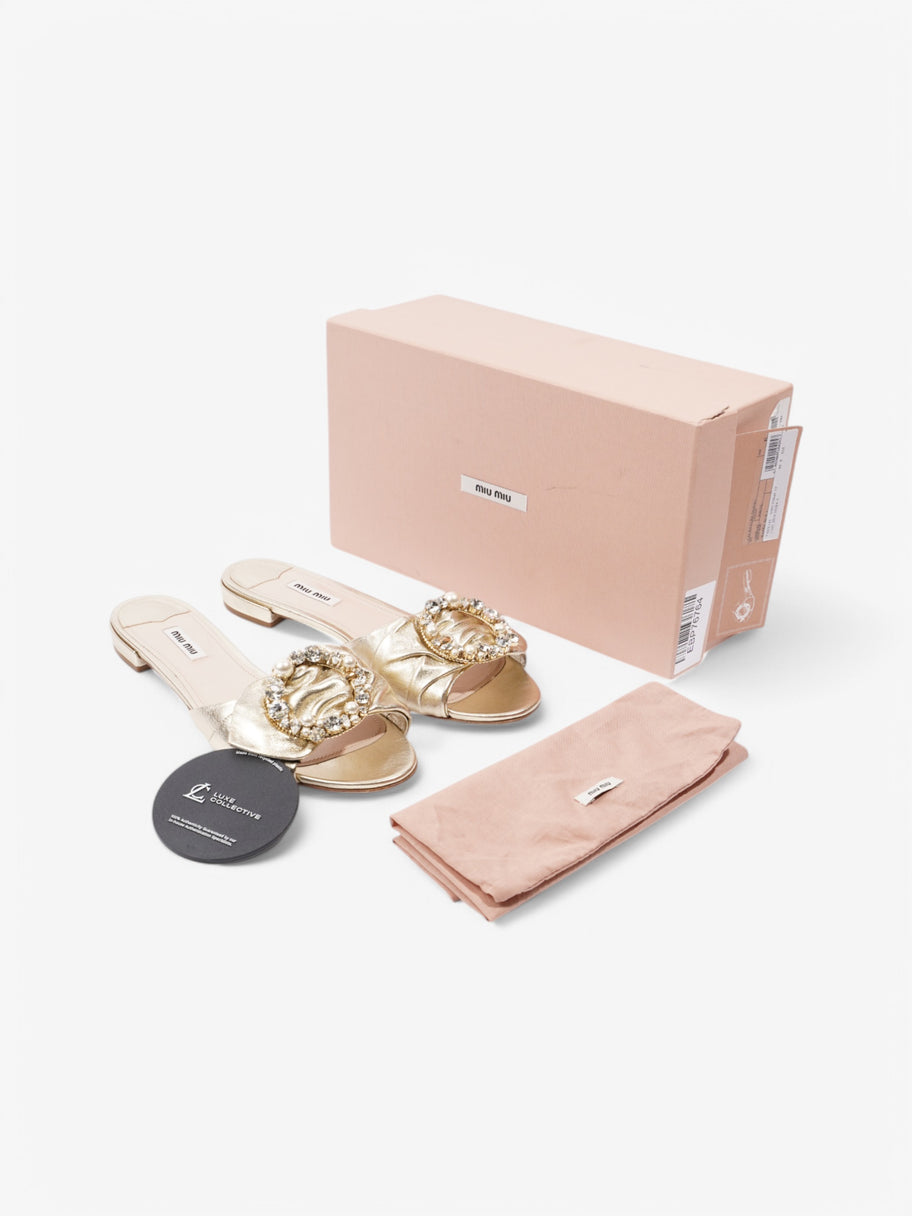 Miu Miu Crystal Embellished Slides Gold Leather EU 41 UK 8 Image 10