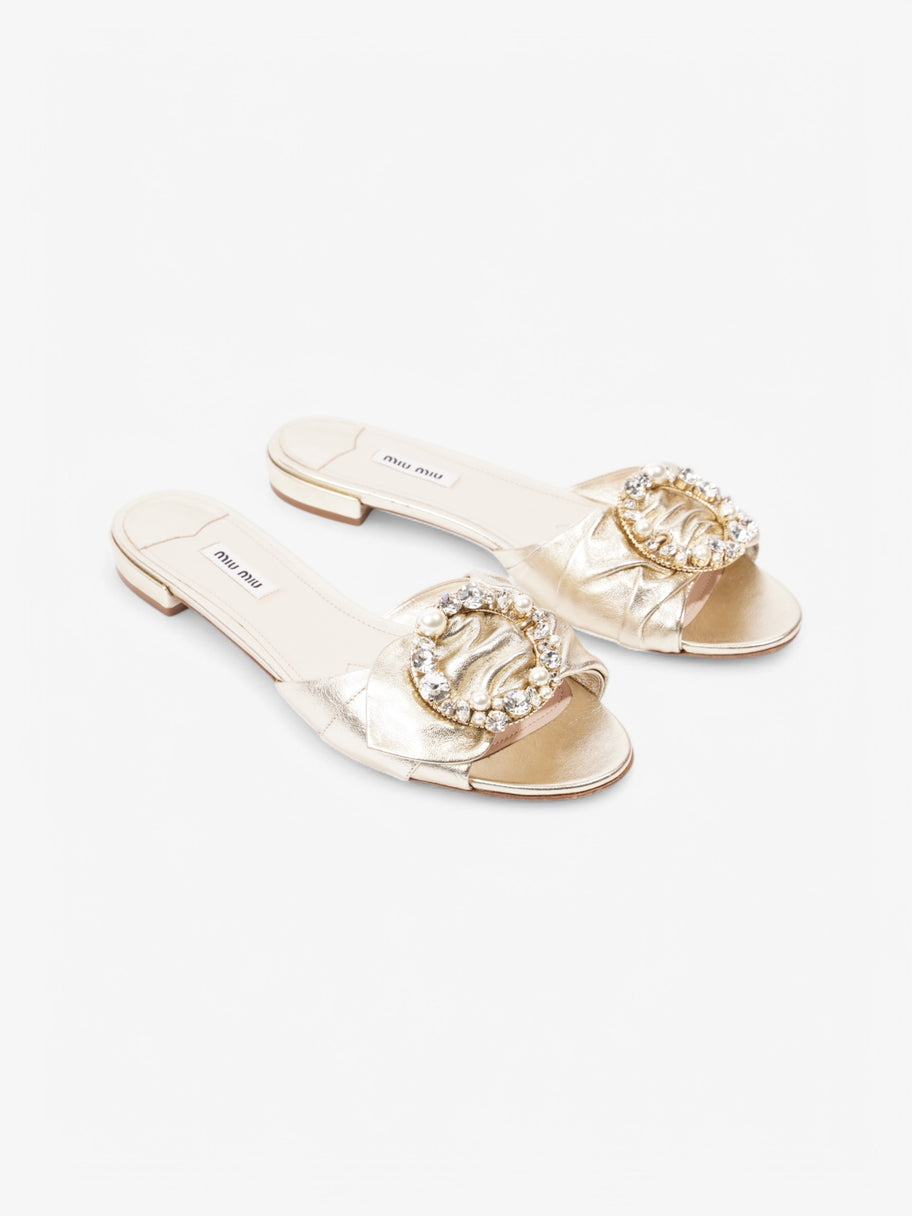 Miu Miu Crystal Embellished Slides Gold Leather EU 41 UK 8 Image 2