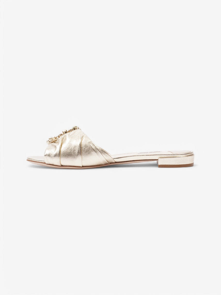Miu Miu Crystal Embellished Slides Gold Leather EU 41 UK 8 Image 3