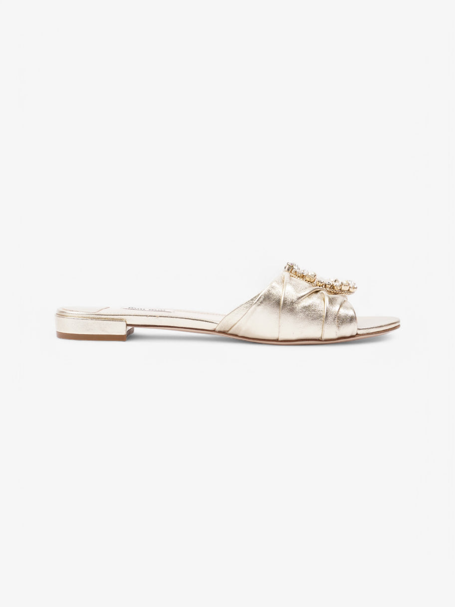 Miu Miu Crystal Embellished Slides Gold Leather EU 41 UK 8 Image 4