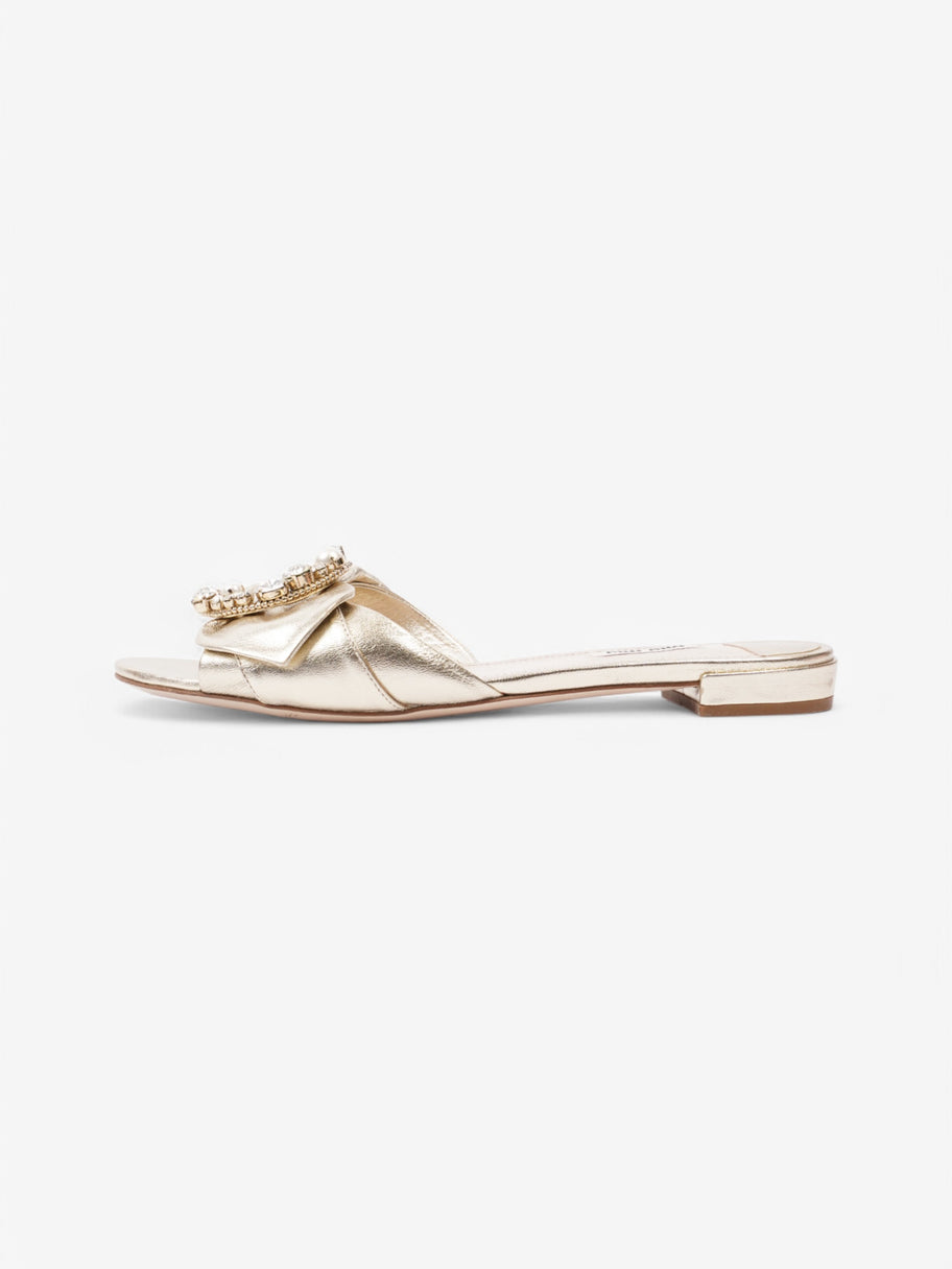 Miu Miu Crystal Embellished Slides Gold Leather EU 41 UK 8 Image 5