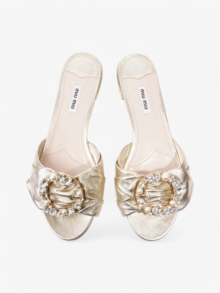 Miu Miu Crystal Embellished Slides Gold Leather EU 41 UK 8 Image 8