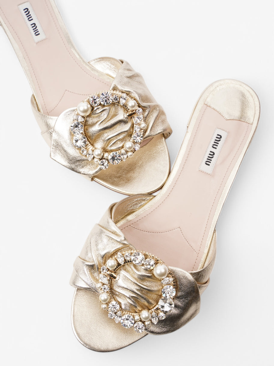 Miu Miu Crystal Embellished Slides Gold Leather EU 41 UK 8 Image 9