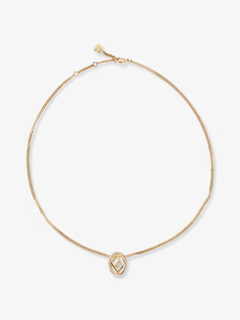  Fendi F is Fendi Circle Pendant Necklace Gold / Crystal Base Metal