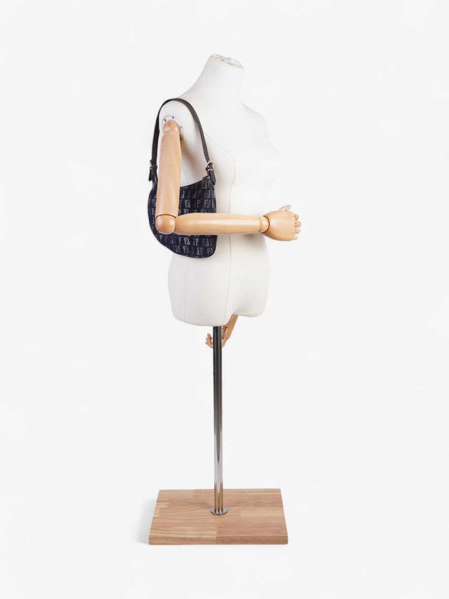 Fendi Oyster Shoulder Bag Navy Blue Canvas Image 2