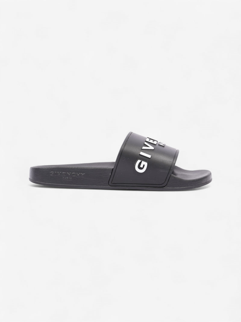  Givenchy Logo Embossed Slides Black / White Rubber EU 37 UK 4