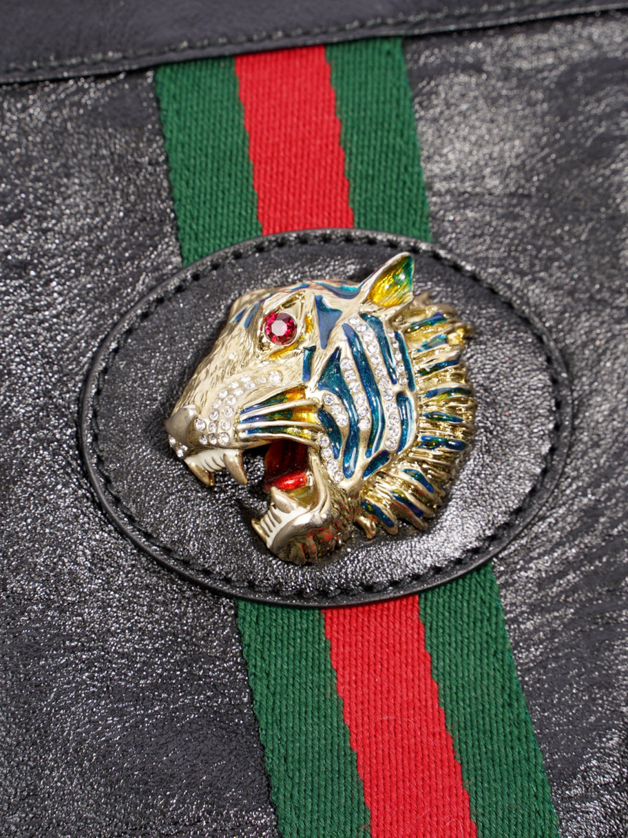 Gucci Rajah Chain Tote Black / Green / Red Leather Large Image 7