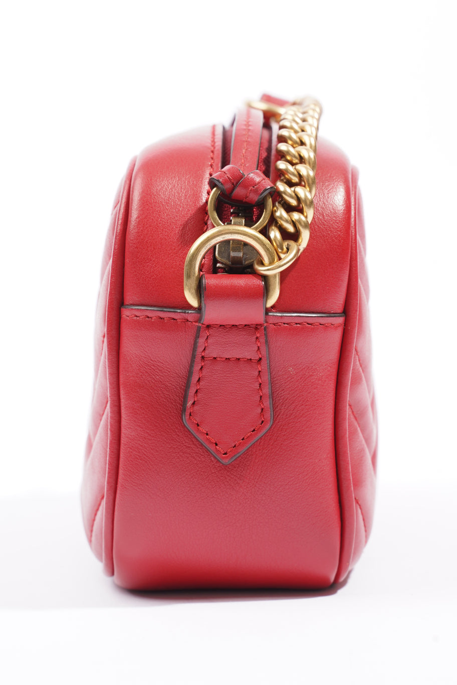 Mini GG Marmont Chain Hisbiscus Red Calfskin Leather Image 5