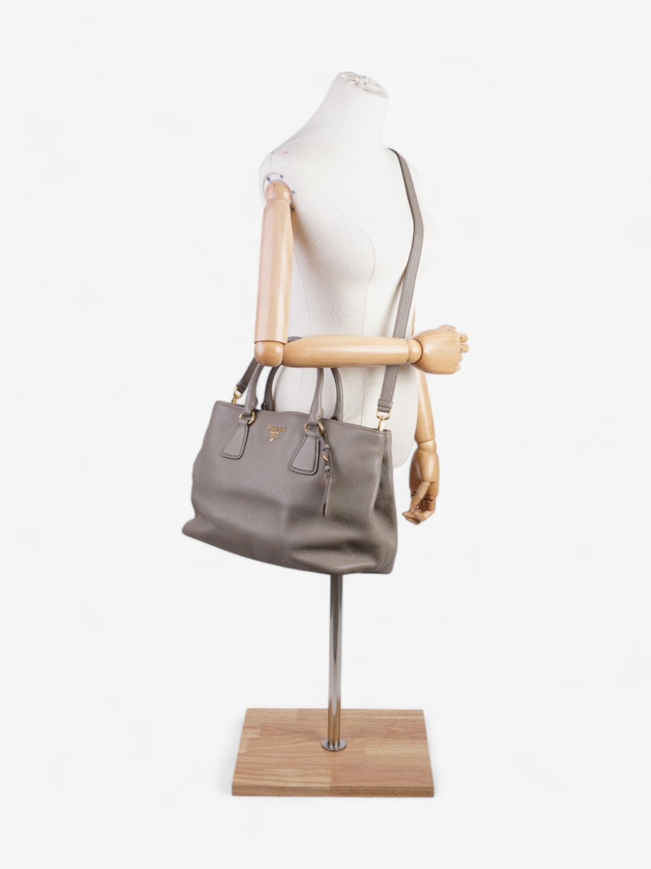 Prada Vitello Daino Middle Zip Tote Grey Leather Image 2
