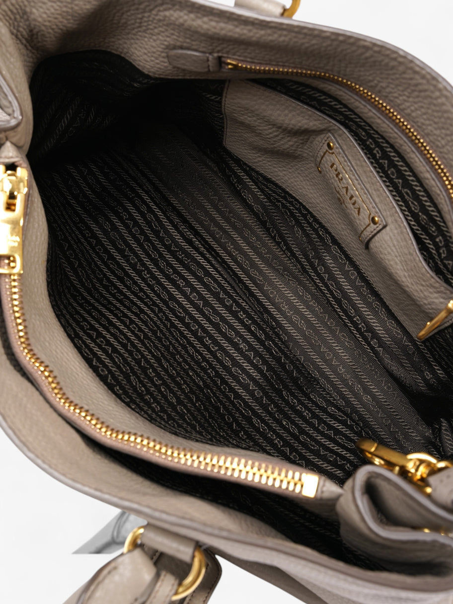 Prada Vitello Daino Middle Zip Tote Grey Leather Image 8