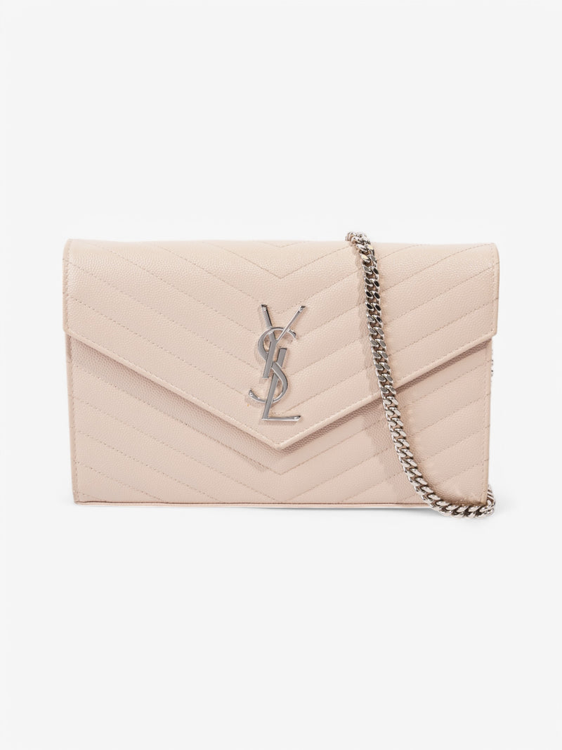  Saint Laurent Cassandre Chain Wallet Light Pink Calfskin Leather