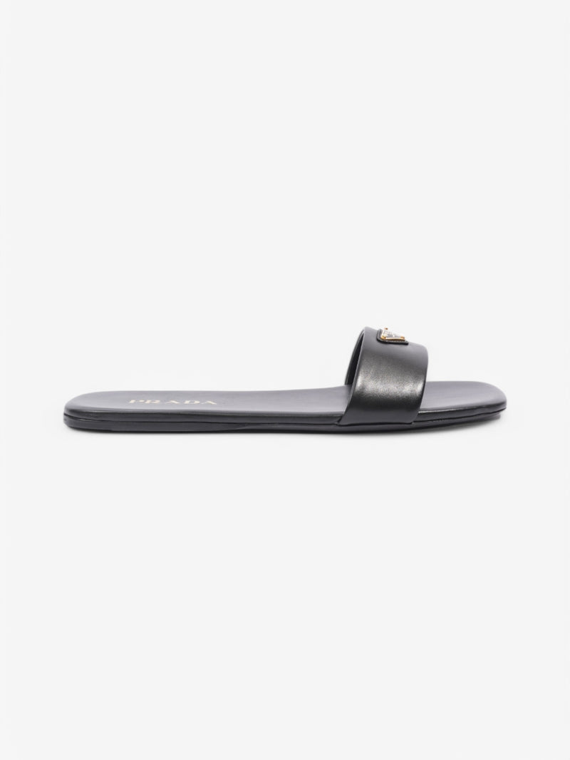  Prada Logo Slides Black Leather EU 39 UK 6
