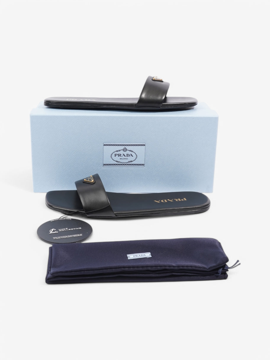 Prada Logo Slides Black Leather EU 39 UK 6 Image 9