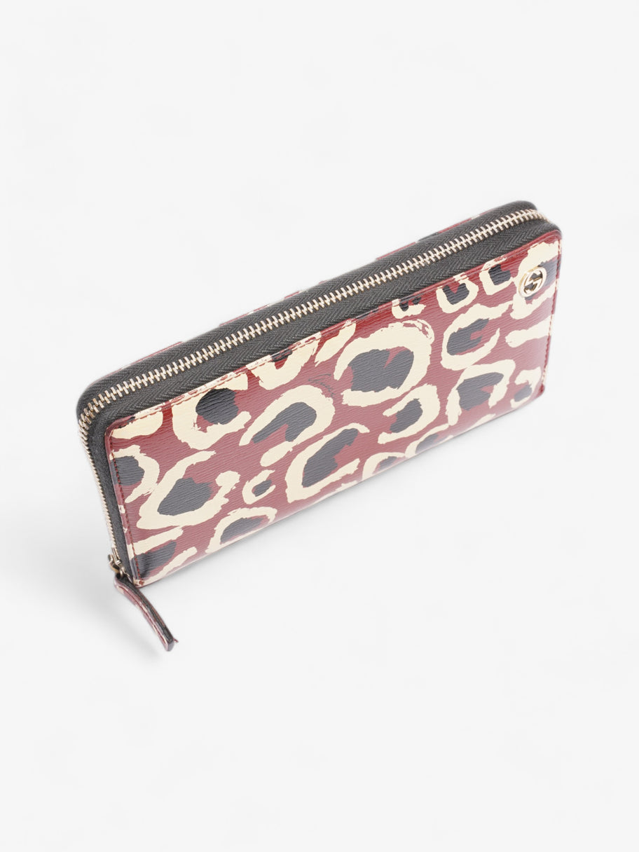 Gucci Leopard Print Zip Around Wallet Red / Black Calfskin Leather Image 6