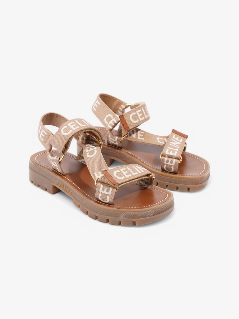 Celine Leo Sandals Brown / White Canvas EU 38 UK 5 Image 2