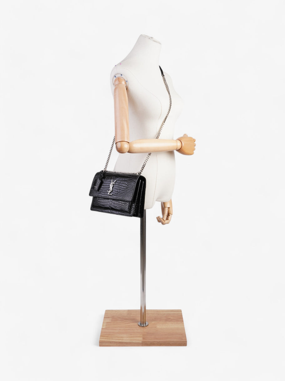 Saint Laurent Sunset Black Embossed Leather Medium Image 12