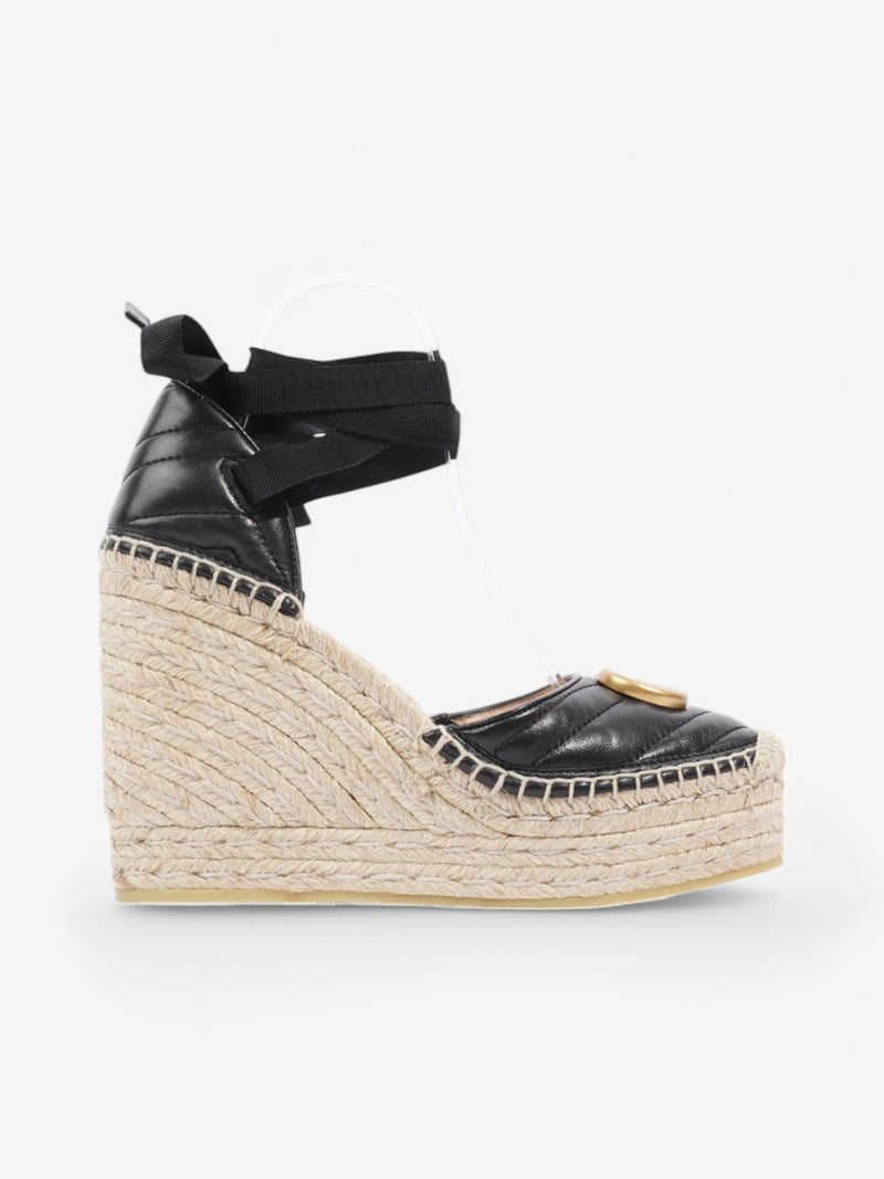  Gucci Marmont Espadrilles Wedges 110 Black Leather EU 38 UK 5