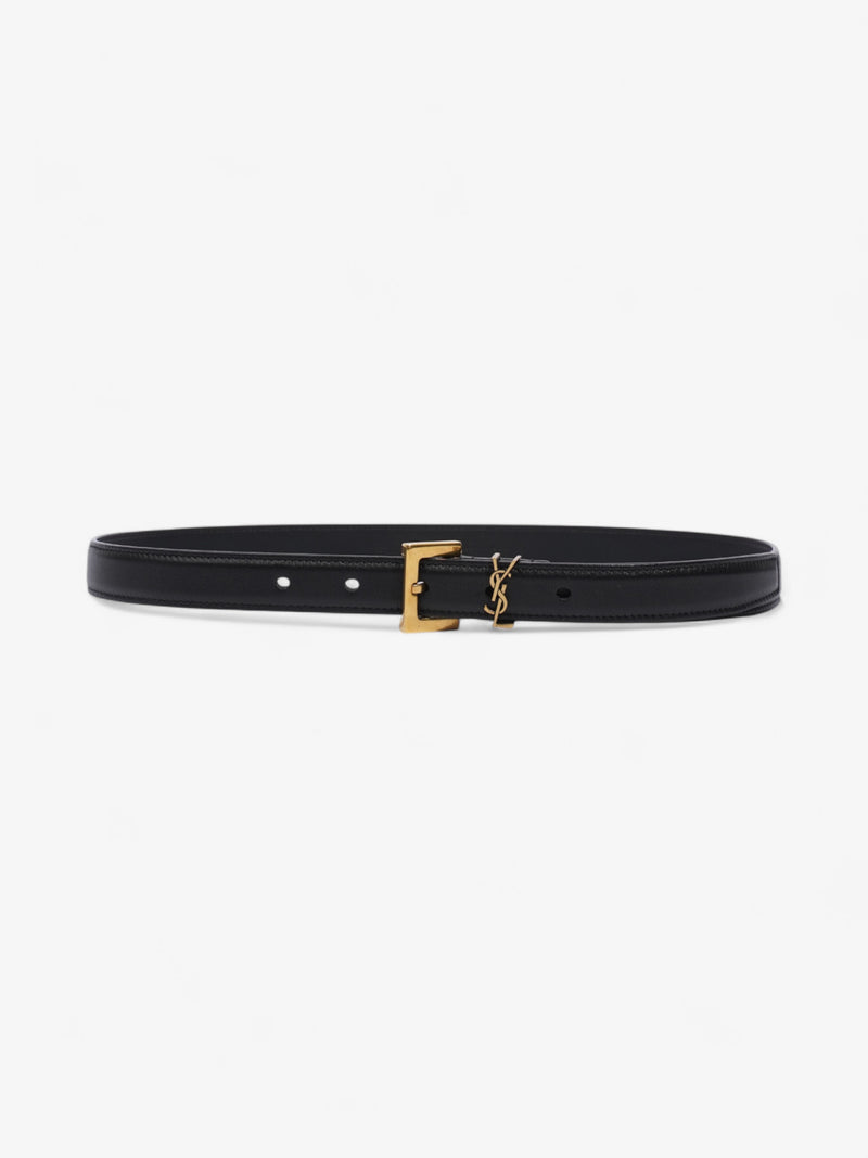  Saint Laurent Cassandre Slim Leather Belt Black Leather 70cm 27.5