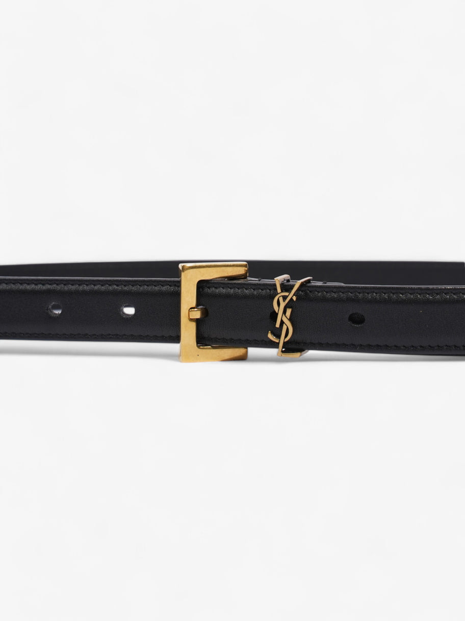 Saint Laurent Cassandre Slim Leather Belt Black Leather 70cm 27.5
