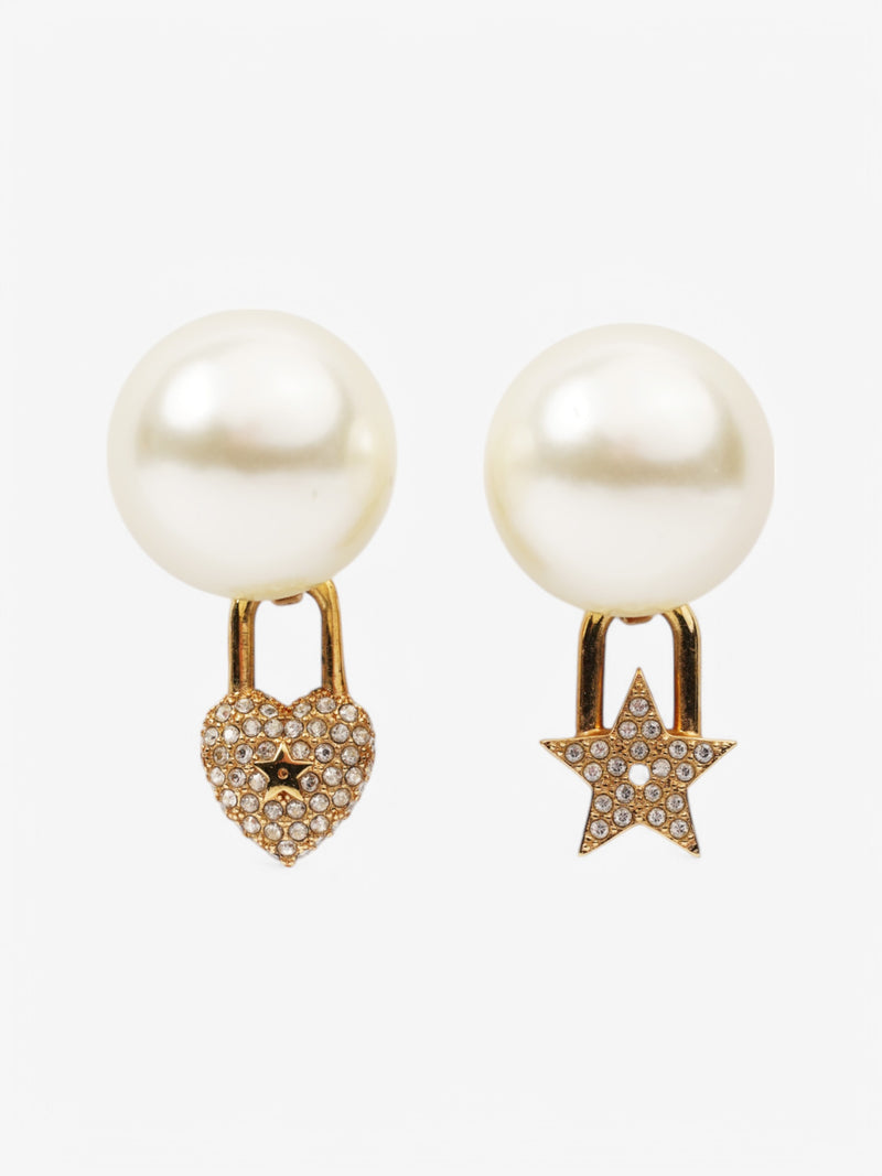  Christian Dior Tribal Pearl Earrings Gold Base Metal