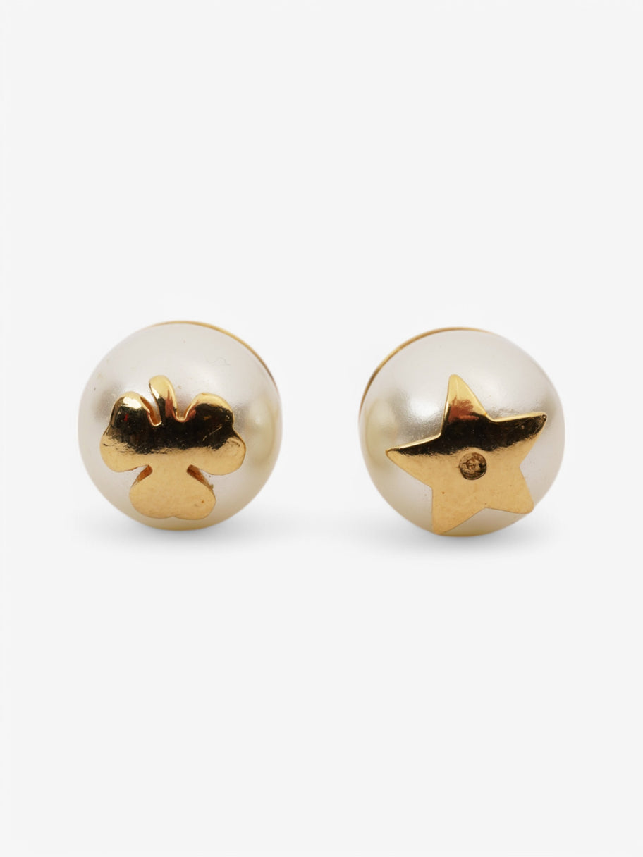 Christian Dior Tribal Pearl Earrings Gold Base Metal Image 2