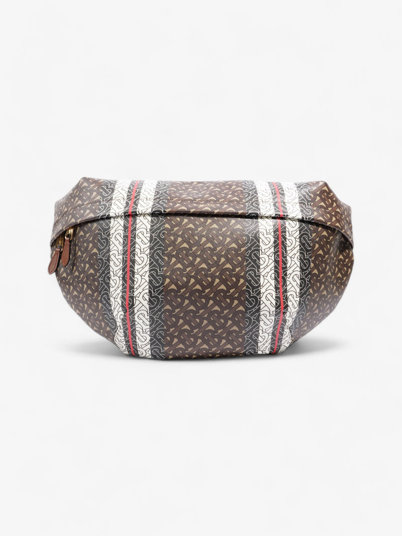  Burberry TB Monogram Belt Bag Brown / White Coated Canvas XL