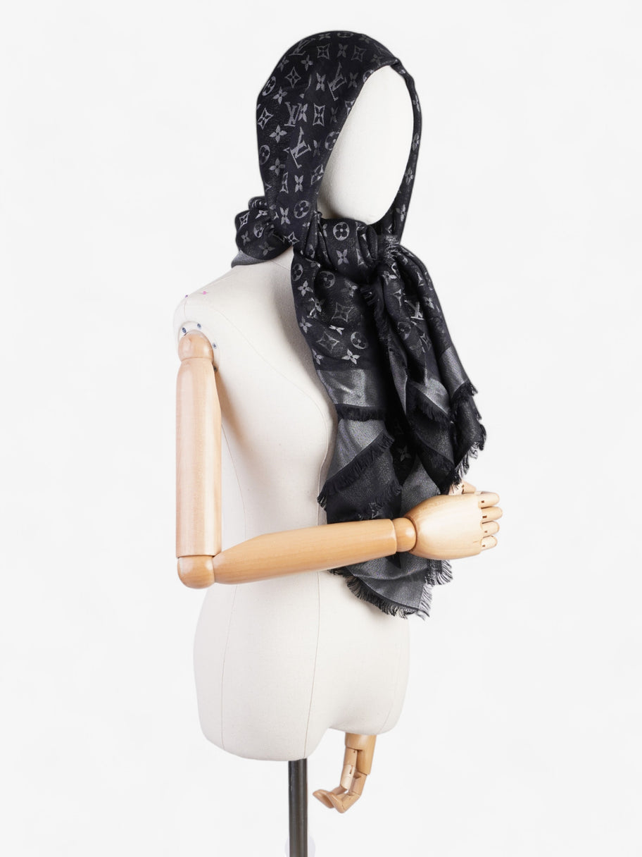 Louis Vuitton Chale Shawl Black Monogram Silk Image 2