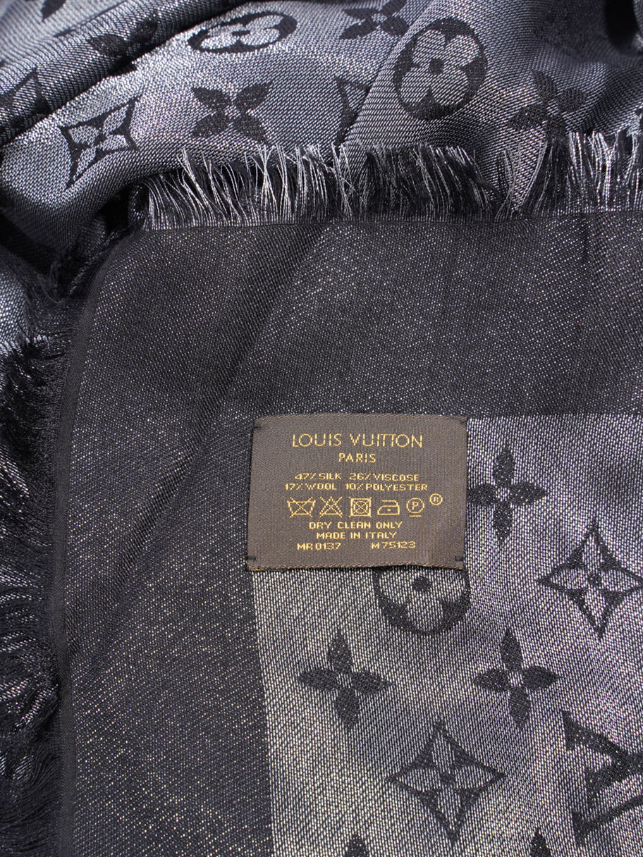 Louis Vuitton Chale Shawl Black Monogram Silk Image 5