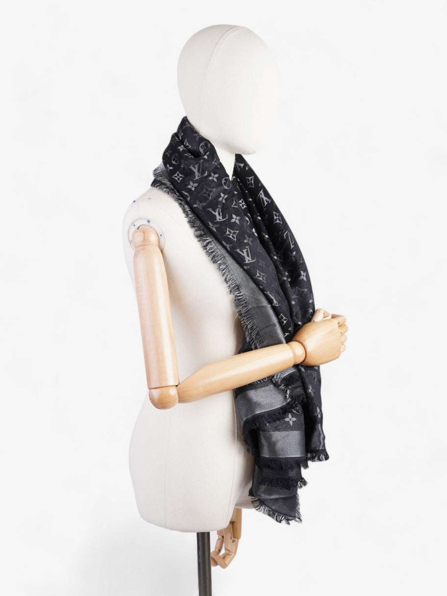 Louis Vuitton Chale Shawl Black Monogram Silk Image 6