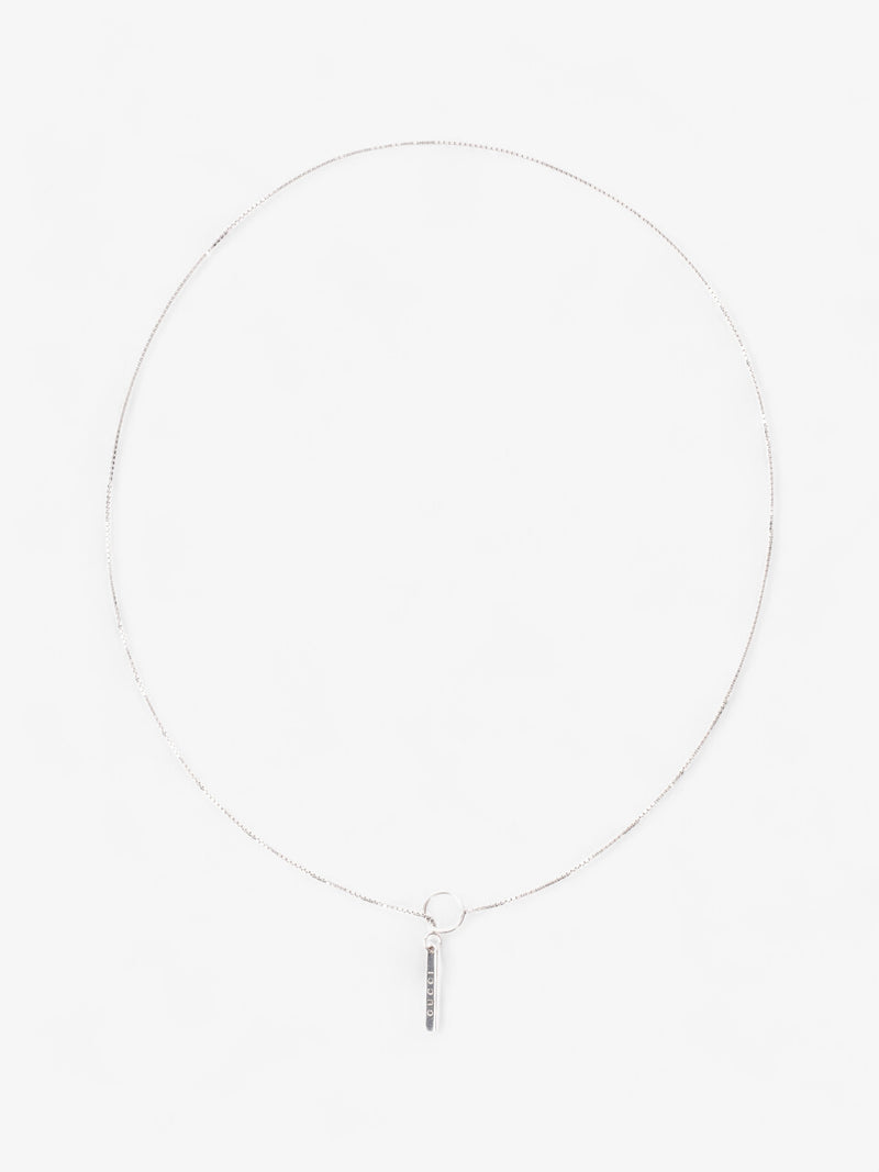  Gucci 18 Karat Bar Lariat Pendant Necklace Silver White Gold 54cm