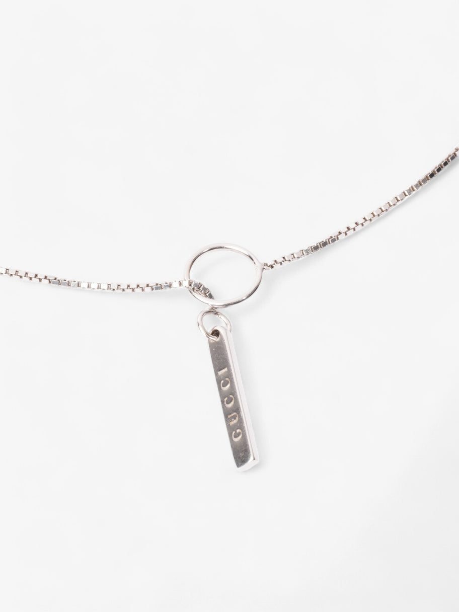 Gucci 18 Karat Bar Lariat Pendant Necklace Silver White Gold 54cm Image 2
