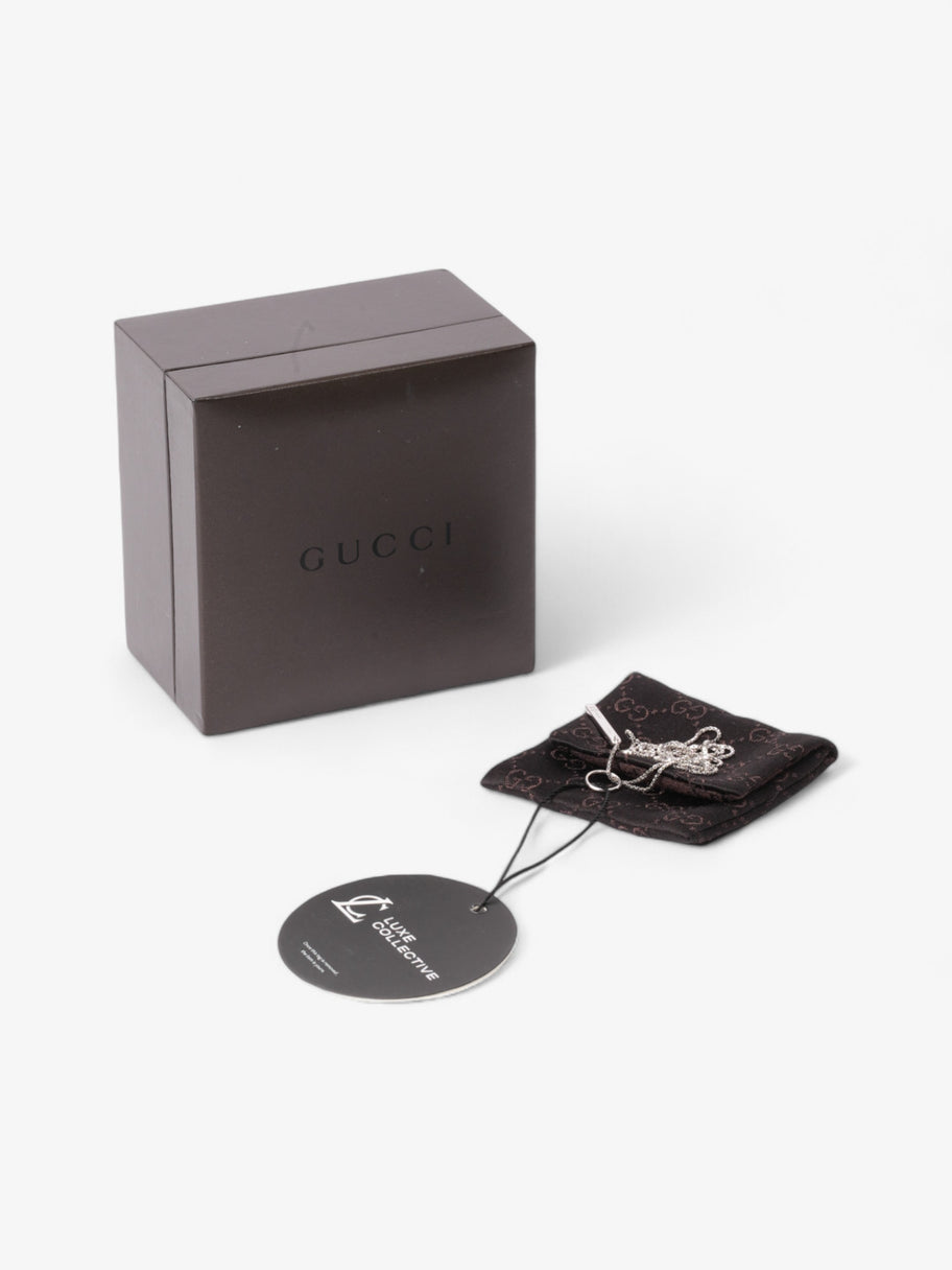 Gucci 18 Karat Bar Lariat Pendant Necklace Silver White Gold 54cm Image 4
