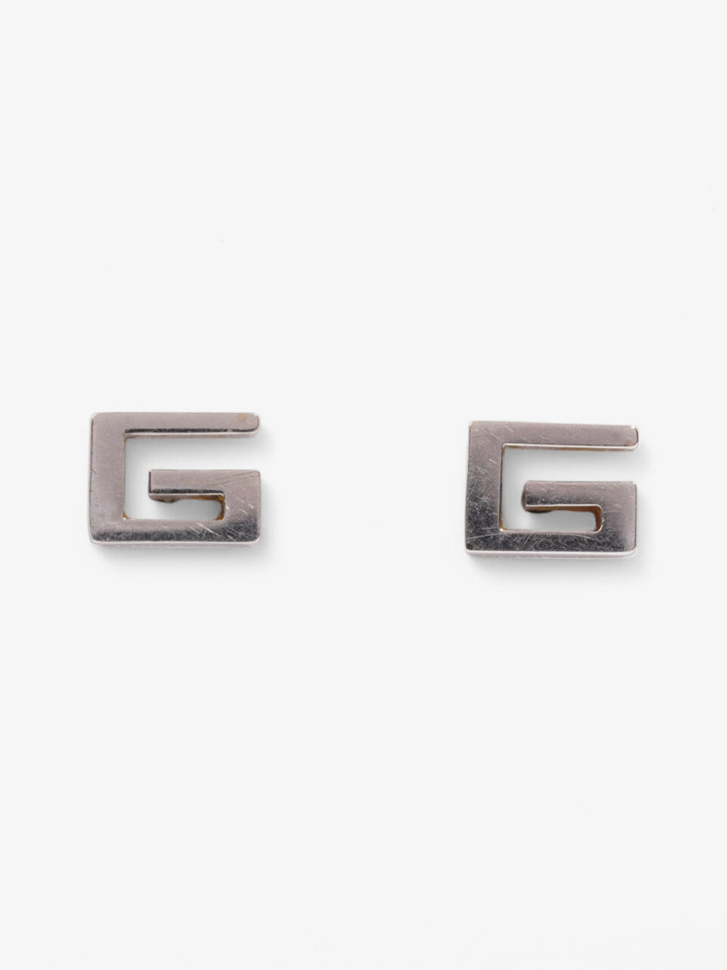  Gucci G Rectangular Earrings Silver White Gold