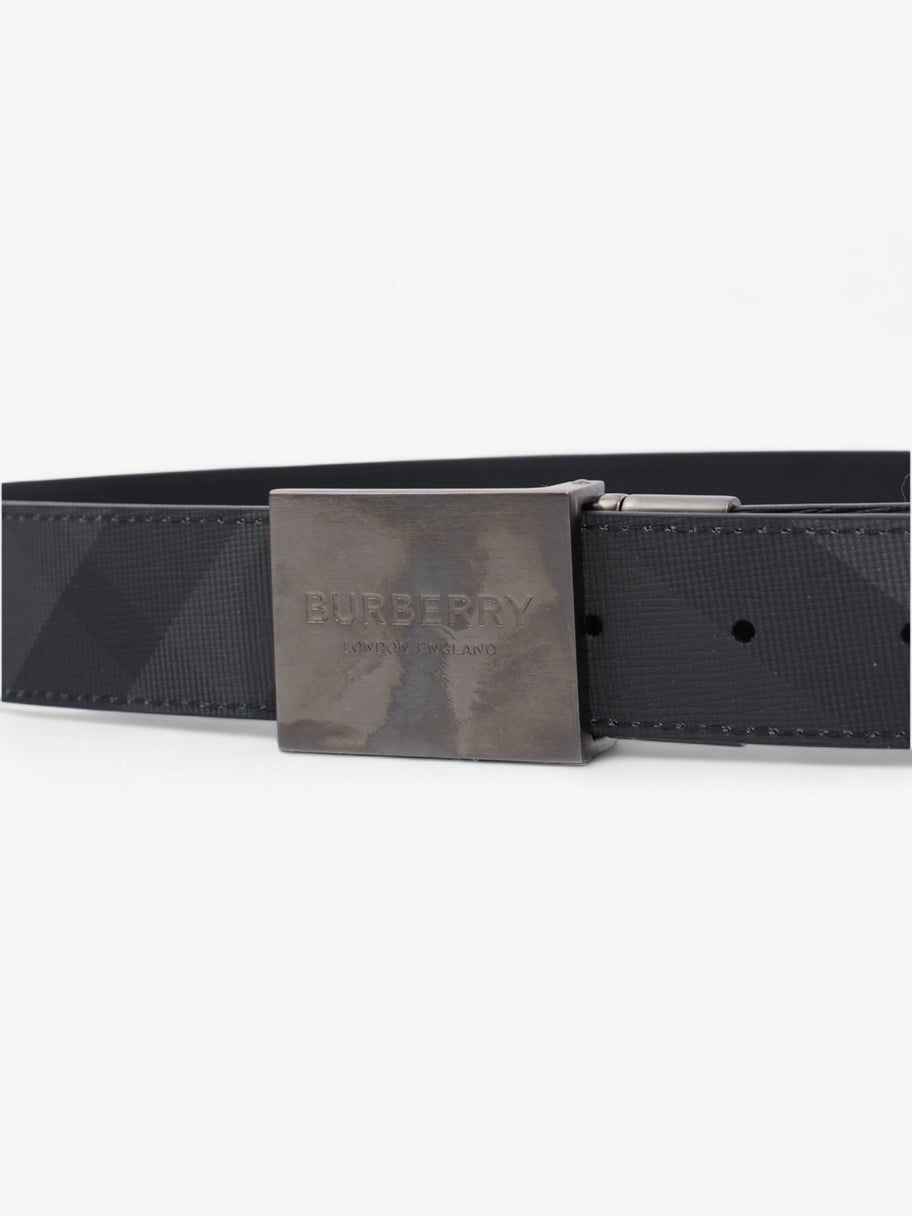 Burberry Reversible Plaque Buckle Check Belt Charcoal / Graphite / Silver Coated Canvas 90cm / 36