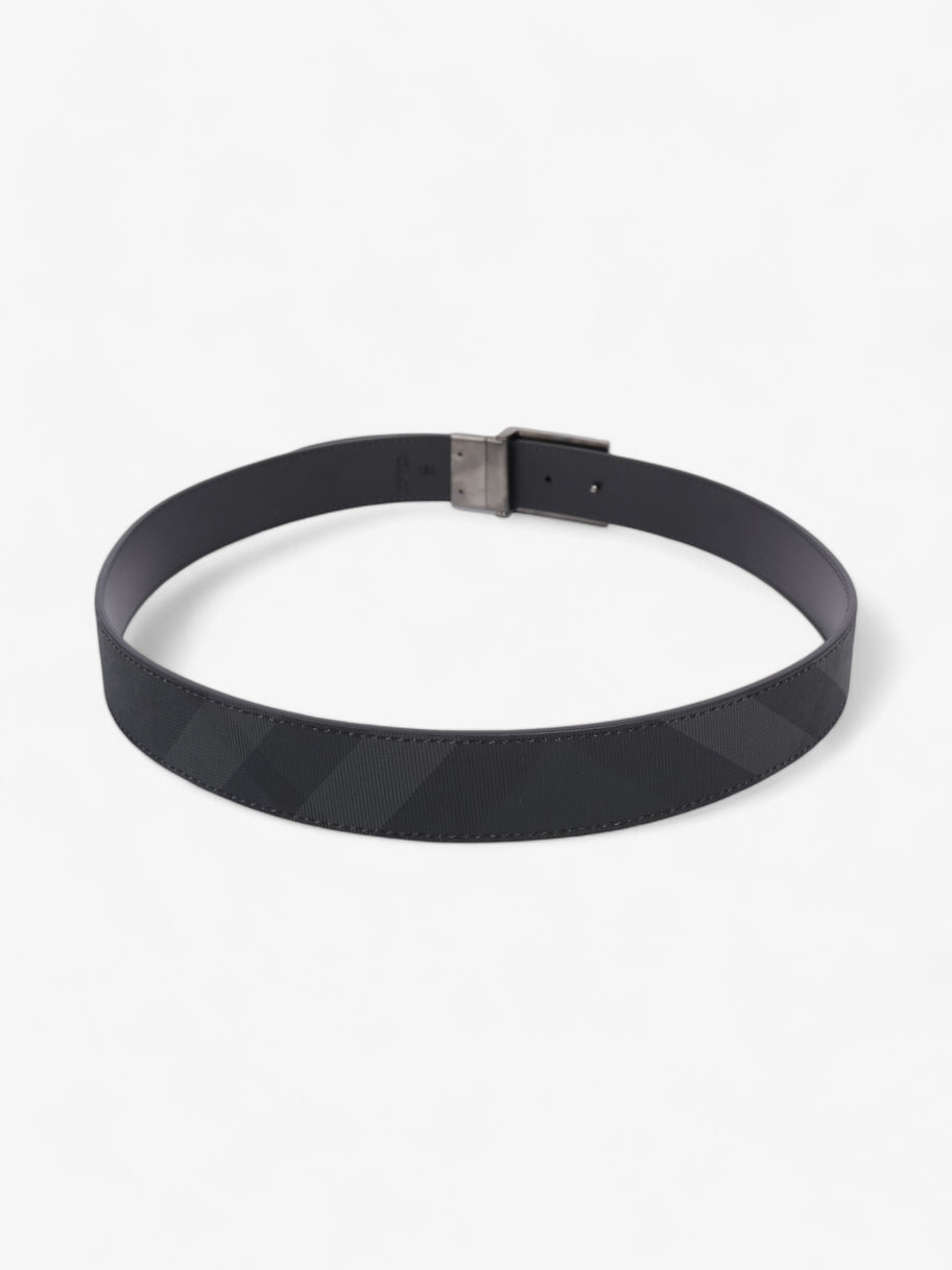 Burberry Reversible Plaque Buckle Check Belt Charcoal / Graphite / Silver Coated Canvas 90cm / 36