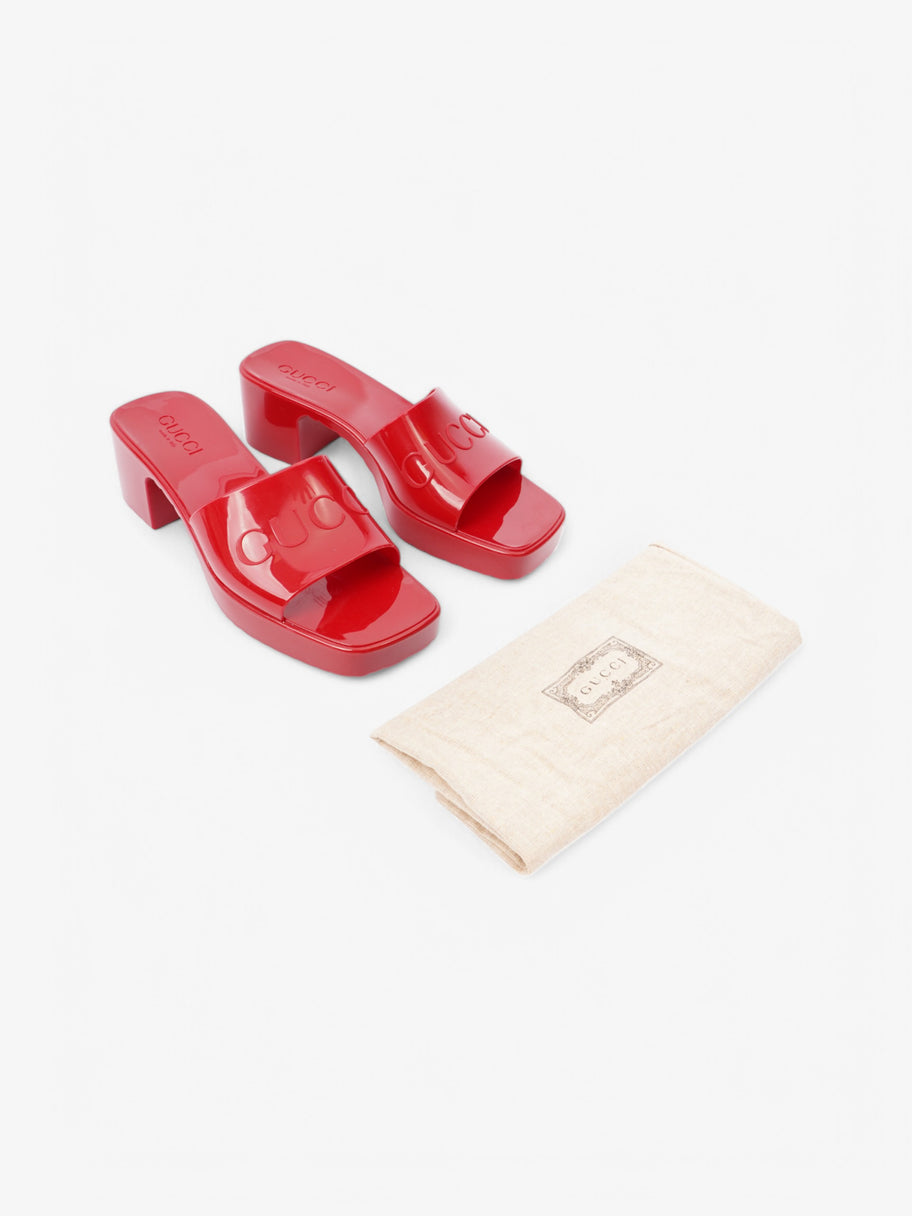Gucci Gucci Logo Embossed Sandals 50 Red Rubber EU 37 UK 4 Image 10
