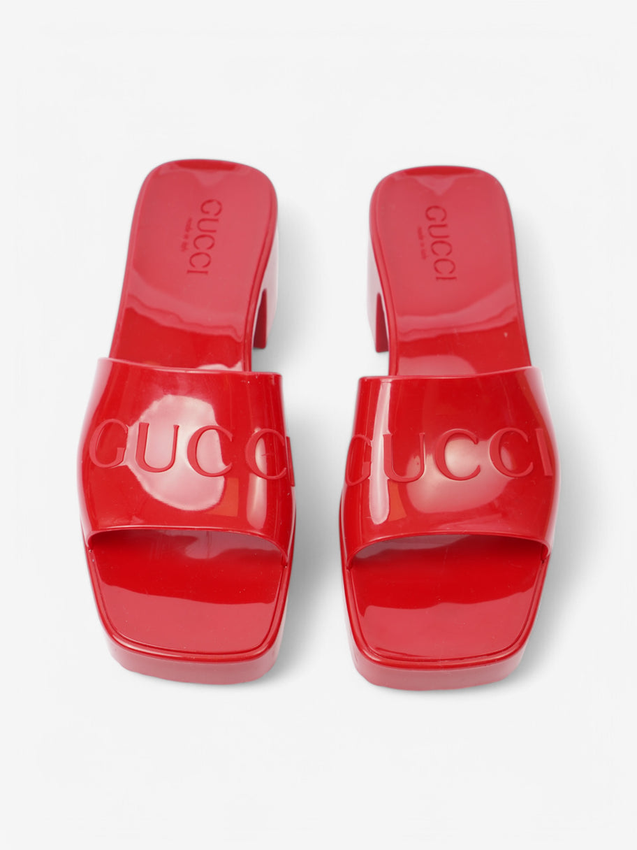 Gucci Gucci Logo Embossed Sandals 50 Red Rubber EU 37 UK 4 Image 8