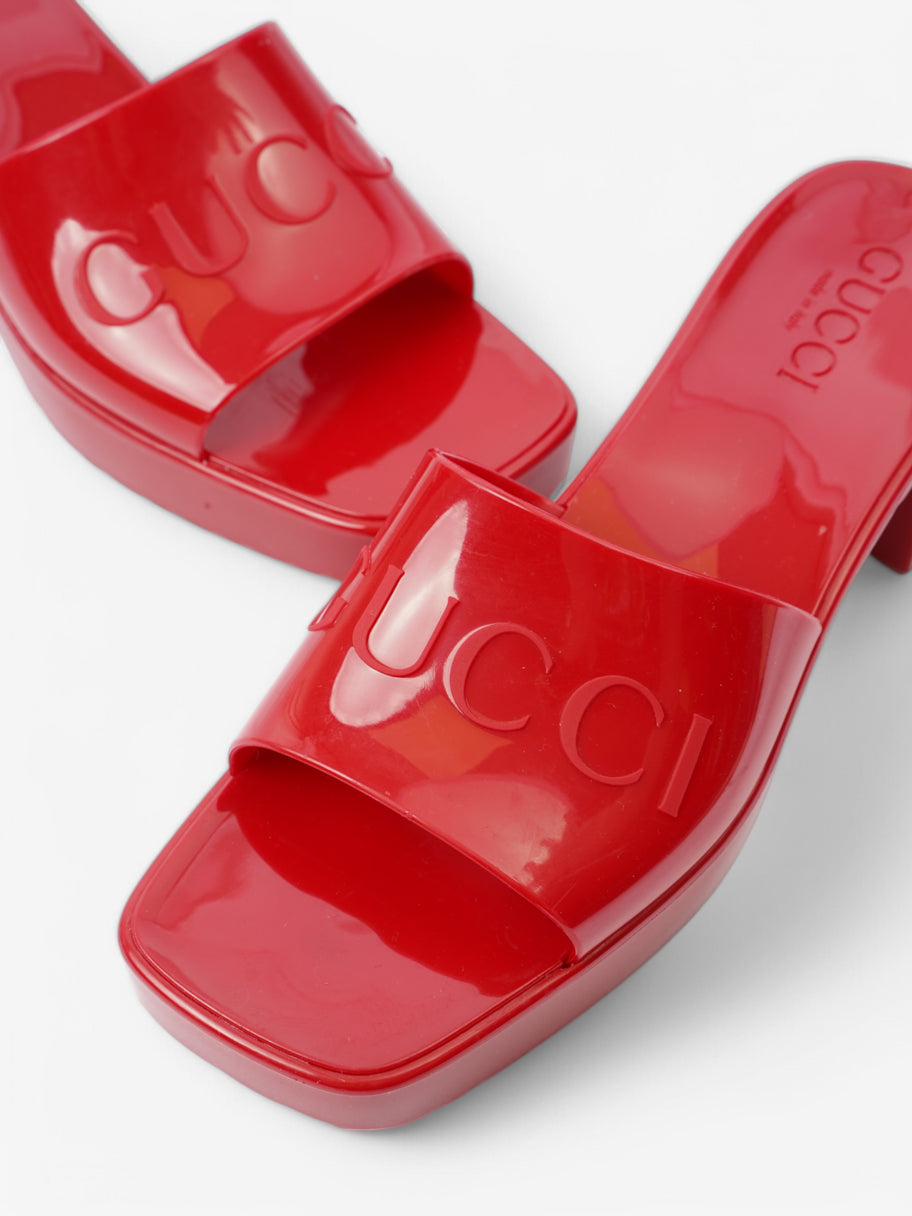 Gucci Gucci Logo Embossed Sandals 50 Red Rubber EU 37 UK 4 Image 9