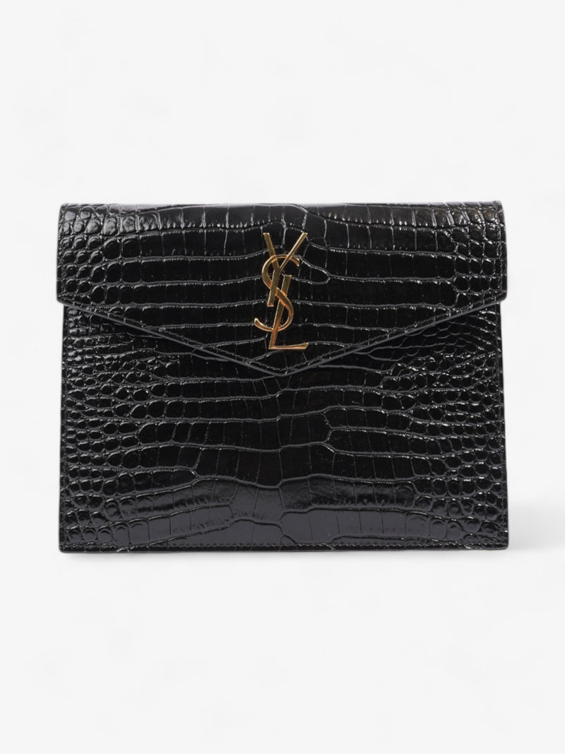  Saint Laurent Uptown Clutch Black Embossed Leather