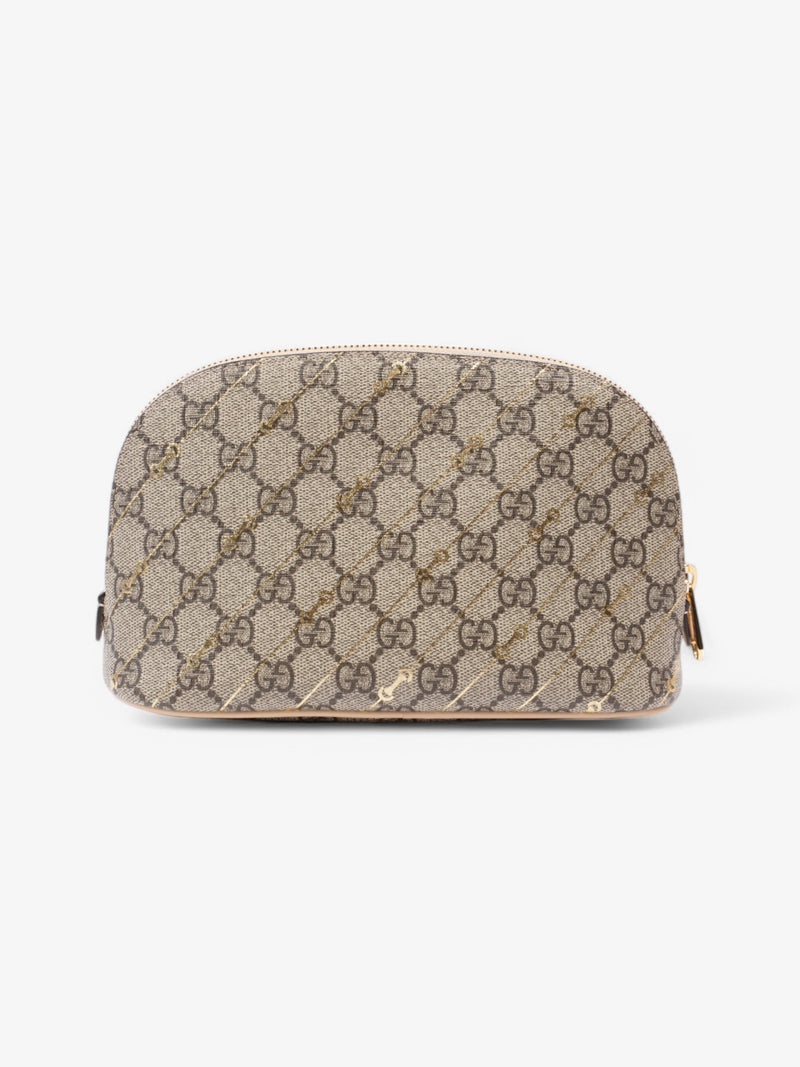  Gucci GG Horsebit Cosmetic Beige  / Gold Coated Canvas Small