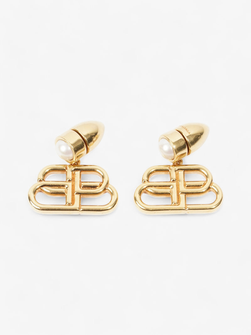  Balenciaga BB Drop Earrings Gold / Pearl Base Metal
