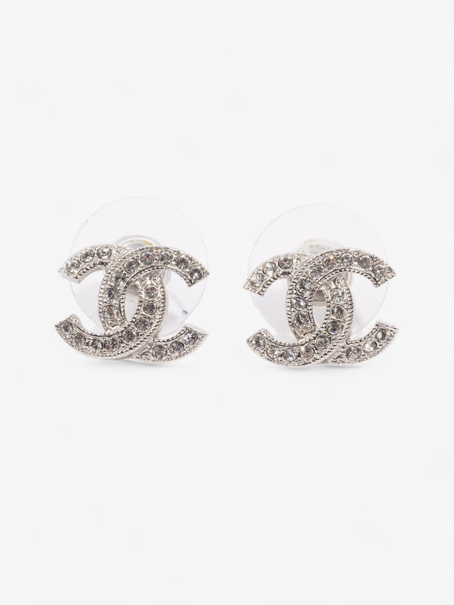 Chanel CC Crystal Stud Earrings Silver / White Base Metal Image 1