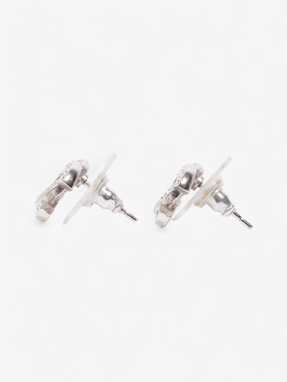Chanel CC Crystal Stud Earrings Silver / White Base Metal Image 2