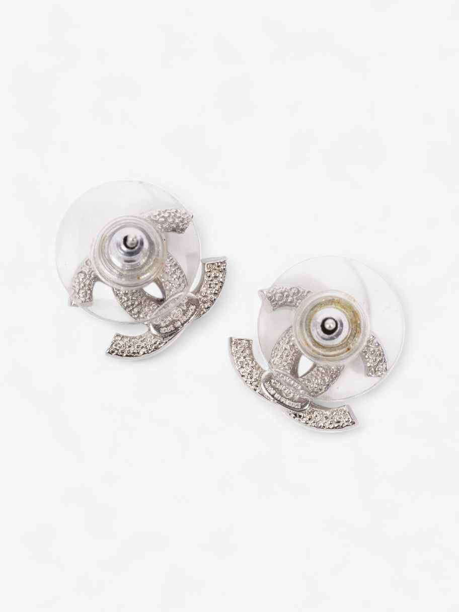 Chanel CC Crystal Stud Earrings Silver / White Base Metal Image 3