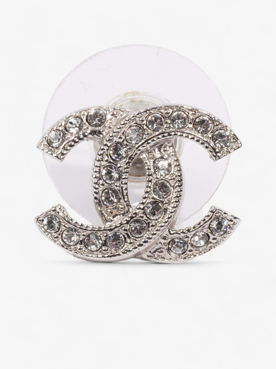 Chanel CC Crystal Stud Earrings Silver / White Base Metal Image 4