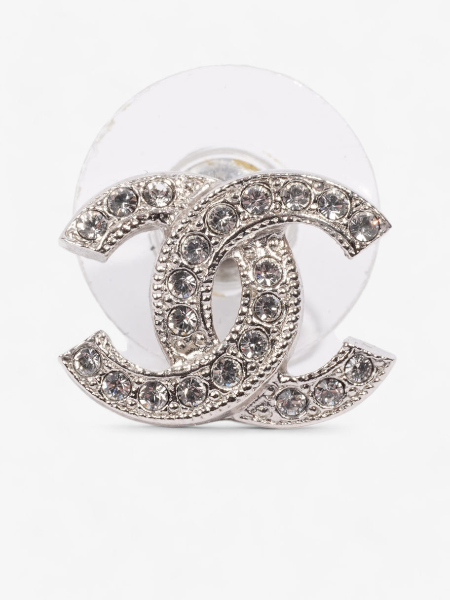 Chanel CC Crystal Stud Earrings Silver / White Base Metal Image 5